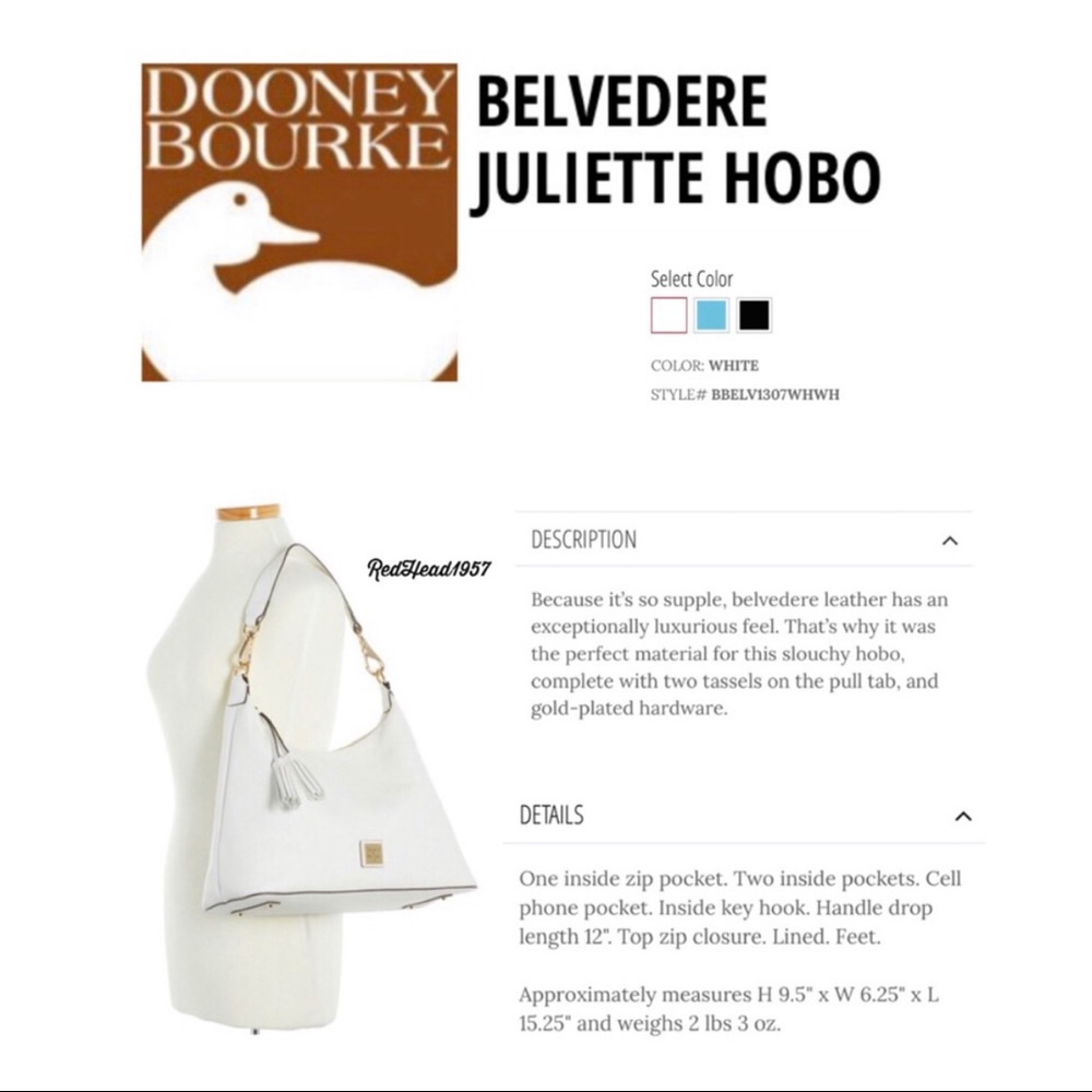 ❤️ Dooney & Bourke White Juliette Hobo NWT! - Picture 13 of 16